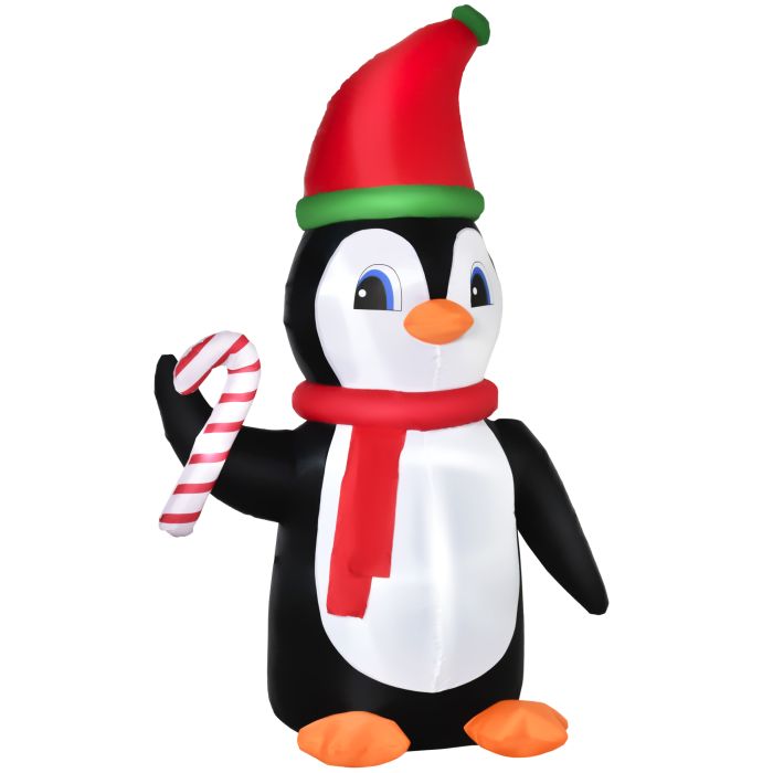 Debbie 2.5m Inflatable Christmas Penguin Holding Candy Cane Blow Up Outdoor Decoration with LED Lights for Holiday