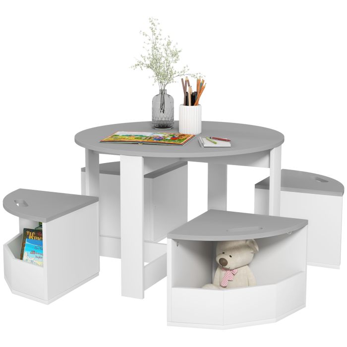 AIVAGO 5-Piece Kids Table and Chairs Set with Storage for Toddler 3-8 Years Old, Grey