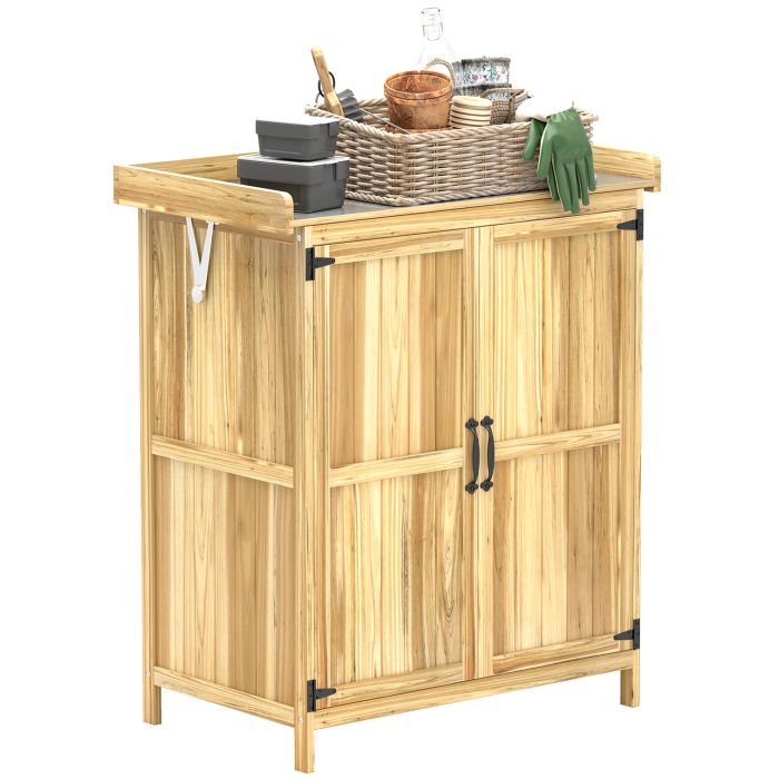 SUNVISTA 43 x 74cm Fir Wood Shed, with Metal Worktop - Natural Finish