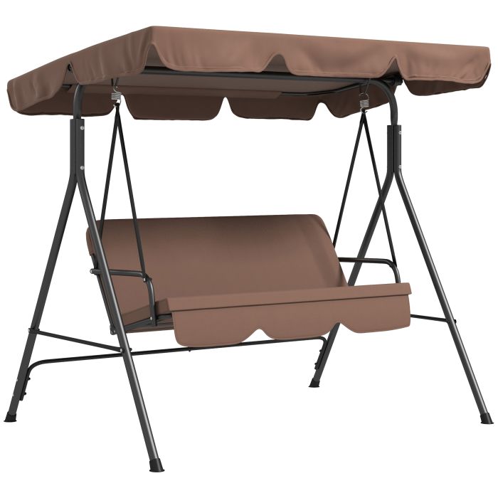 3-Seat Swing Chair Garden Swing Seat with Adjustable Canopy for Patio, Brown