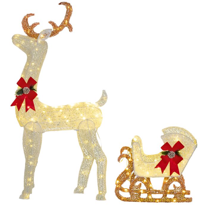 Jones LED Light Reindeer and Sleigh Christmas Decoration - White