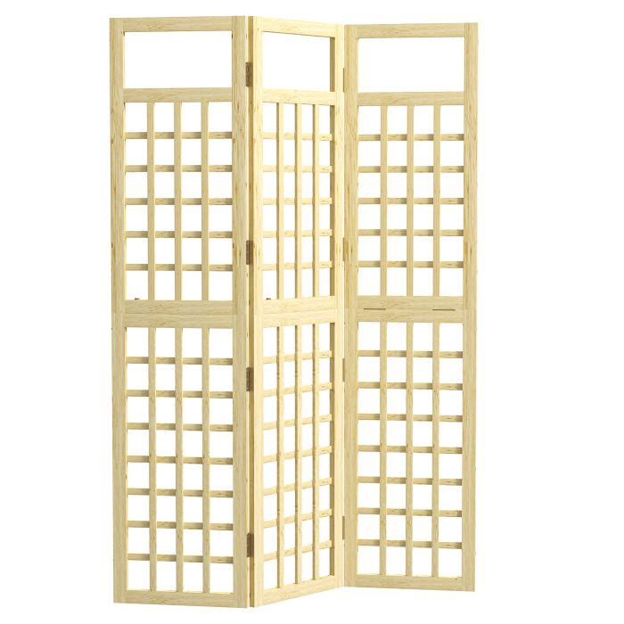 SUNVISTA 3-Panel Garden Privacy Screen, Freestanding Foldable Wooden Outdoor Divider/Trellis, Natural Wood Finish