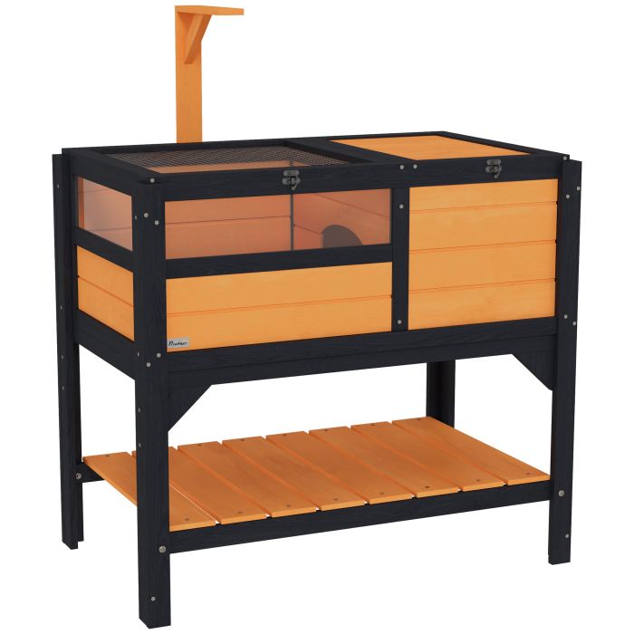 PAWSTER Wooden Tortoise House, with Shelter, Run, Shelf, Lamp Holder, Tray, Yellow