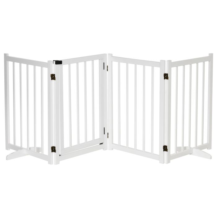 Freestanding Wooden Foldable Dog Safety Barrier Pet Gate for Small and Medium Dogs - White