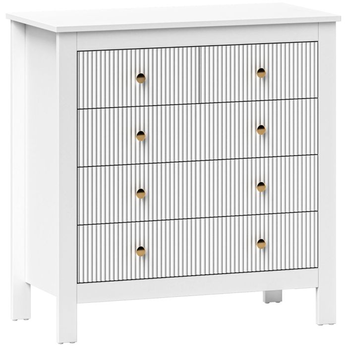 HERON White Chest of Drawers - Medium-sized, 5 Drawers, Gold Hanldes