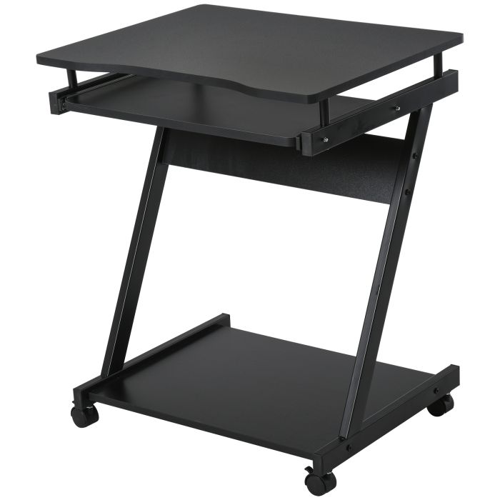 Movable Compact Small Computer Desk with 4 Moving Wheels Sliding Keyboard Tray Home Office Gaming Study Workstation Black