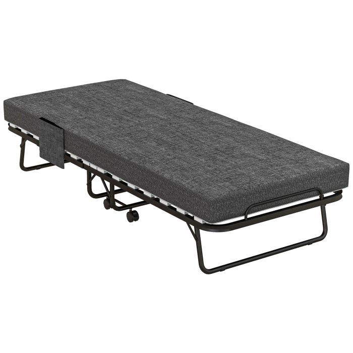 Single Bed - Folding 3ft Bed with Mattress Grey