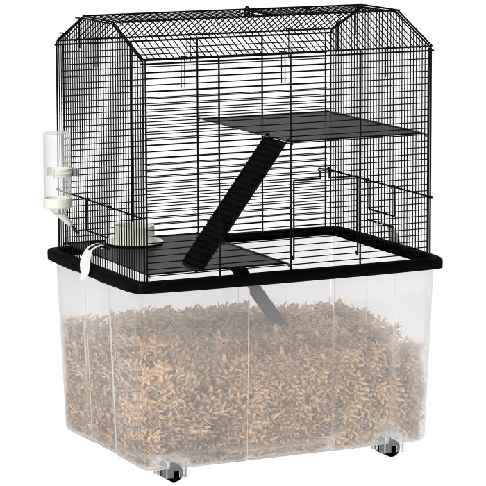 PAWSTER Three-Tier Gerbil Cage, Hamster Cage for Dwarf Hamster, Syrian Hamster w/ Wheels, Deep Bottom, Food Dish, Water Bottle