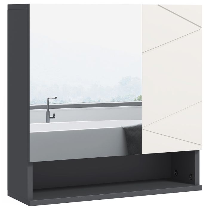 Bathroom Mirror Cabinet - Wall Mounted Storage Cupboard - Light Grey