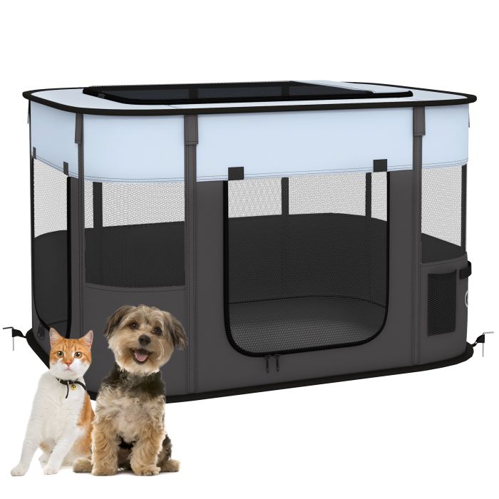 Shelley Oxford Fabric Foldable Dog Pen with Storage Bag 60H x 94L x 74Wcm - Grey