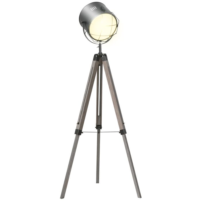 Industrial Style Tripod Floor Lamp for Living Room Bedroom, Vintage Spotlight Reading Lamp with Wooden Legs E27 Base