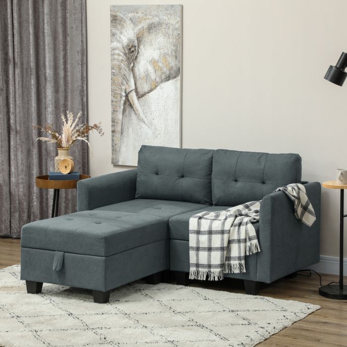 HERON 'L' Shape Modular Storage Sofa - Dark Grey