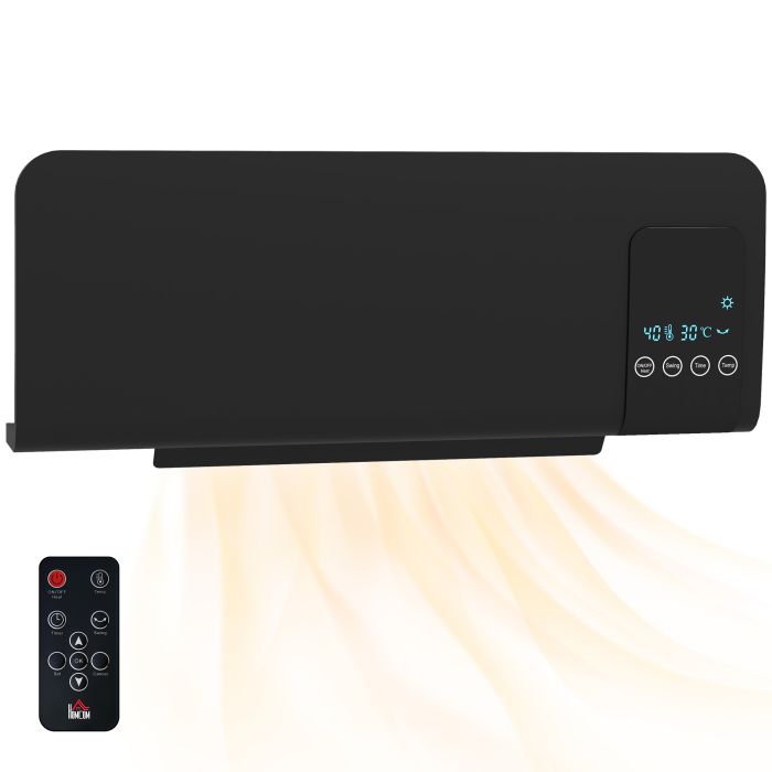 Scott Wall Mounted Space Heater with Remote Control Timer and Oscillation - Black