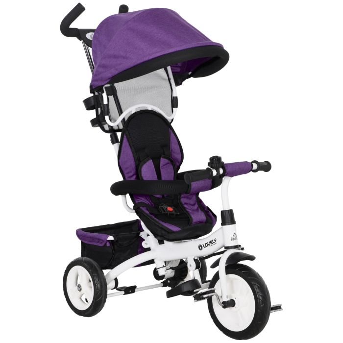 Scott 4 in 1 Kids Trike Push Bike with Push Handle and Canopy - Purple