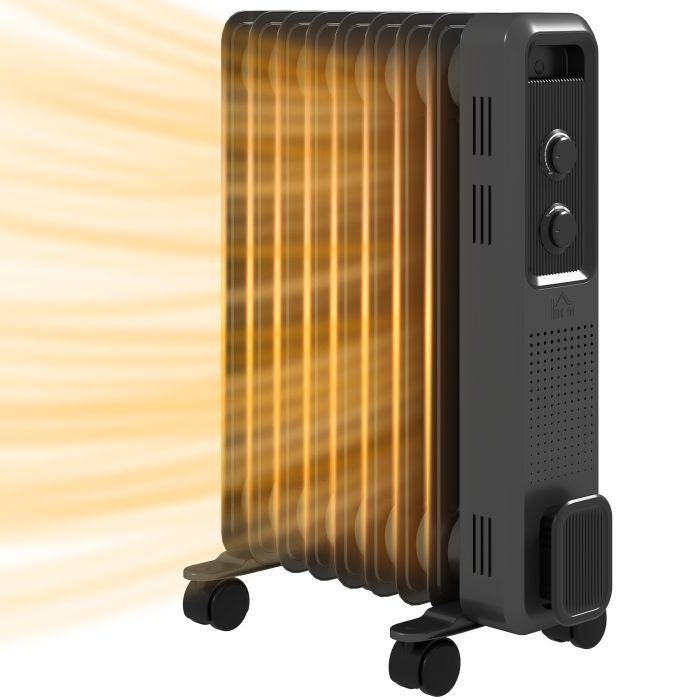 Scott 2000W Oil Filled Radiator Portable Electric Heater with Safety Cut-Off - Grey
