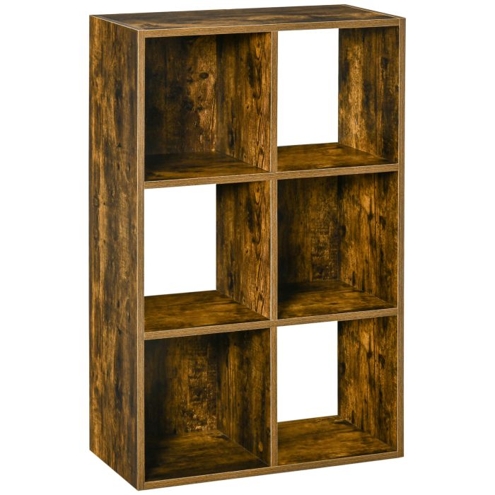 Industrial Style Storage Shelf, Bookcase, Bookshelf with 6 Compartments, Freestanding Shelving Unit for Living Room, Home Study, Rustic Brown