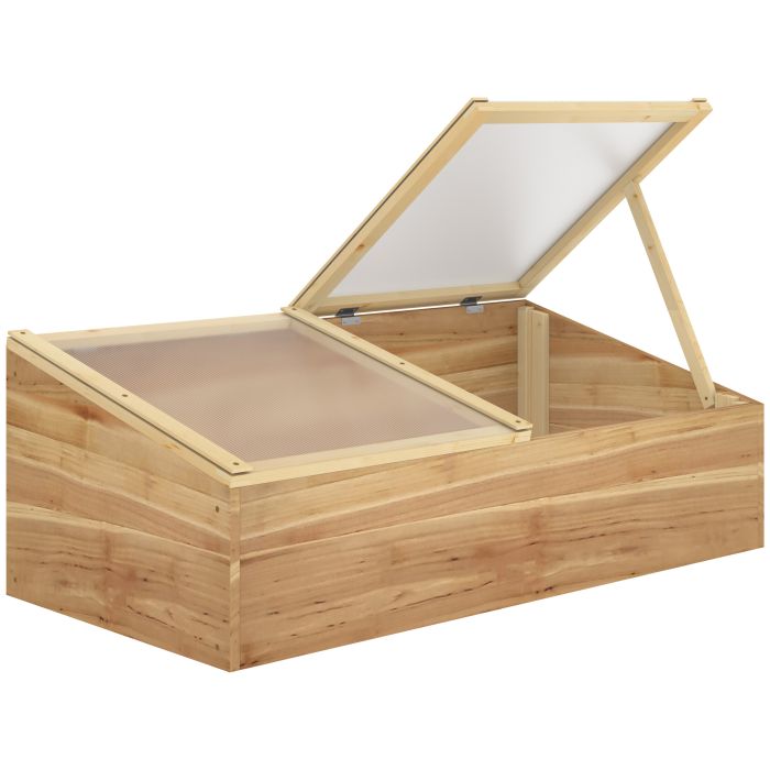 Wooden Cold Frame Greenhouse Garden Polycarbonate Grow House for Flowers, Vegetables, Plants, 100 x 50 x 36 cm, Natural