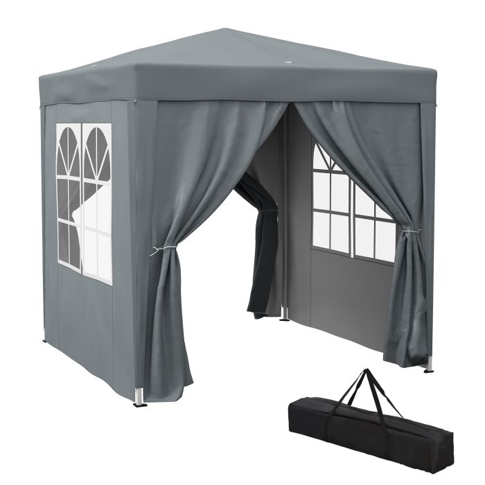 Garden Pop Up Gazebo Marquee Party Tent Canopy with free Carrying Case, Removable 2 Walls, 2 Windows, 2m x 2m, Grey