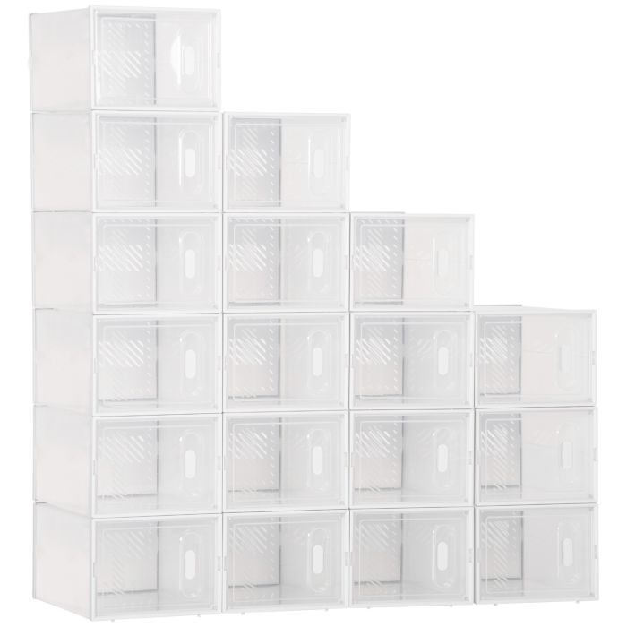 Portable Shoe Storage Cabinet, Cube Storage Organizer for UK/EU Size up to 43 with Magnetic Door for Women/Men, 25 x 35 x 19cm, Clear and White