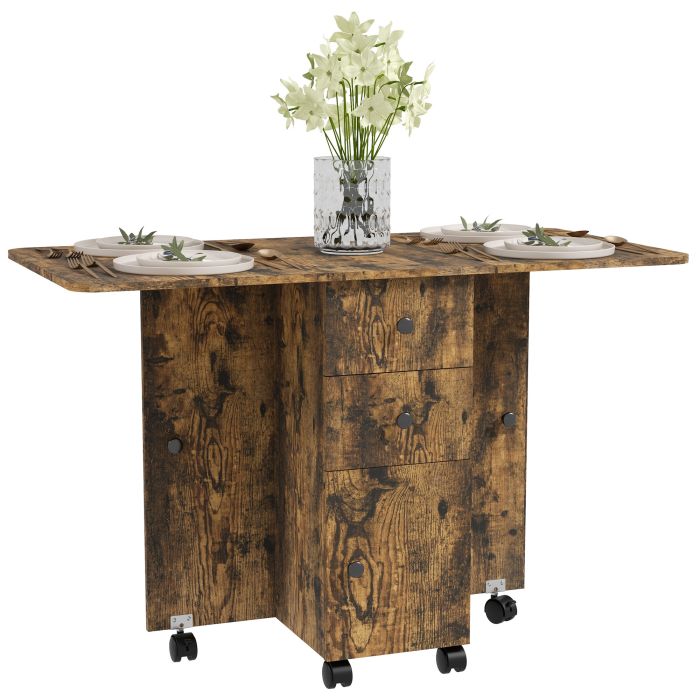 HERON Multi-Storage Six-Person Drop Leaf Dining Table - Rustic Brown