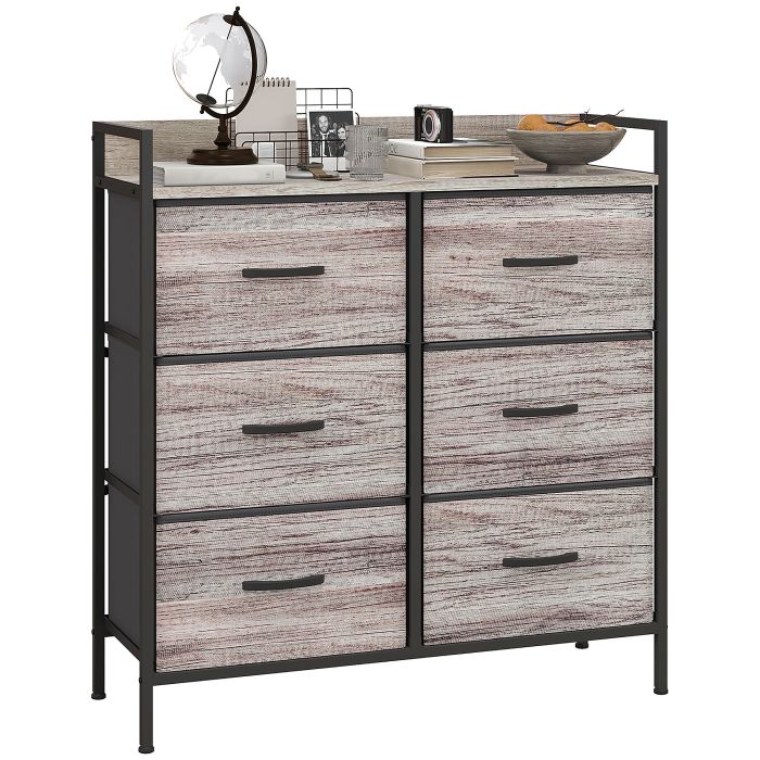 WENZA Grey Chest of Drawers - Medium-sized, 6 Drawers, Double, Fabric