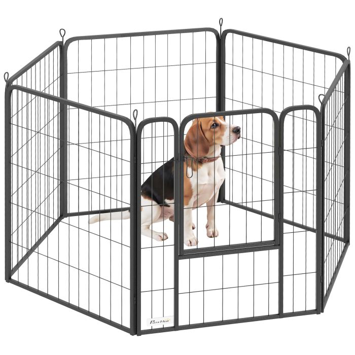 PAWSTER 6 Panels Heavy Duty Dog Playpen with Secure Door, for Indoor Outdoor, for Garden, Camping, 80cm High