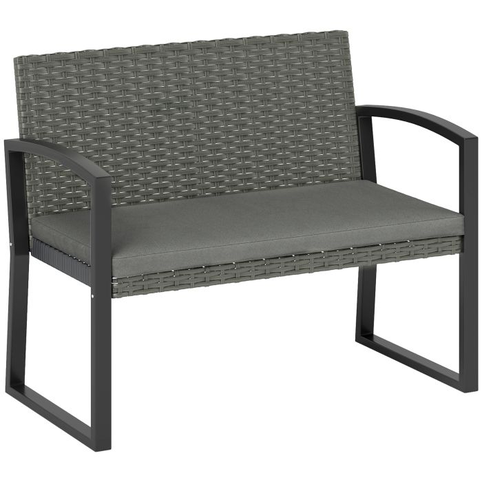 SUNVISTA Two-Seater Rattan Garden Bench - Grey/Black