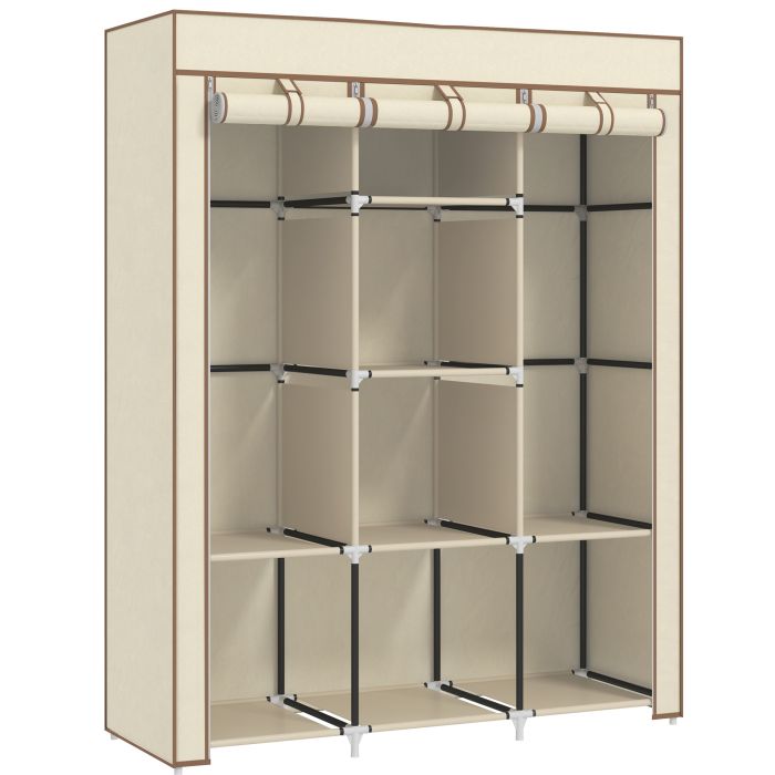 HERON Fabric Wardrobe, with Rails and Shelves - Cream White