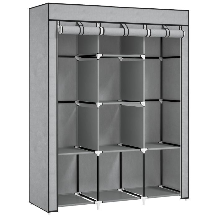 HERON Fabric Wardrobe, with Rails and Shelves - Light Grey