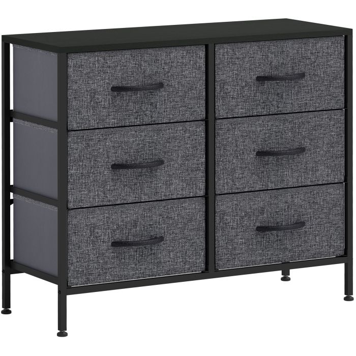 JAPRIS Black Chest of Drawers - Medium-sized, 6 Drawers, Double, Fabric Drawers