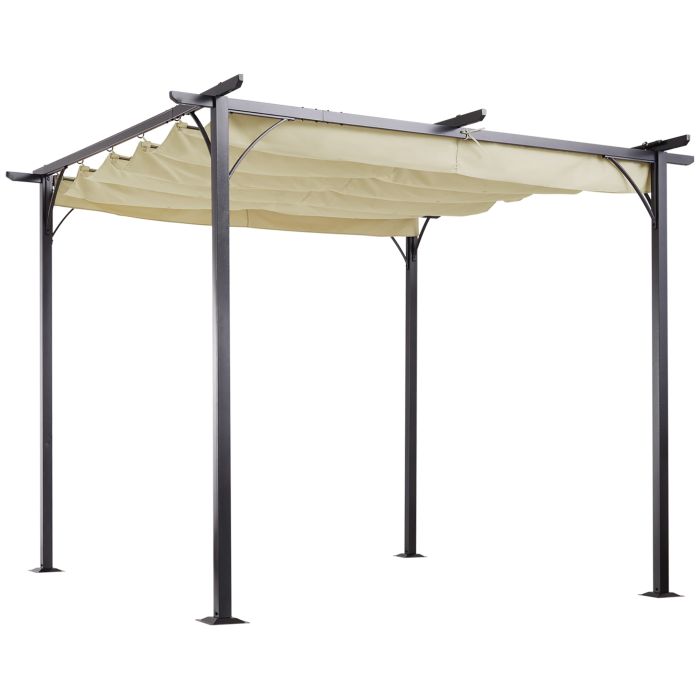 3 x 3M Metal Pergola Gazebo Awning Retractable Canopy Outdoor Garden Sun Shade Shelter Marquee Party BBQ Beige