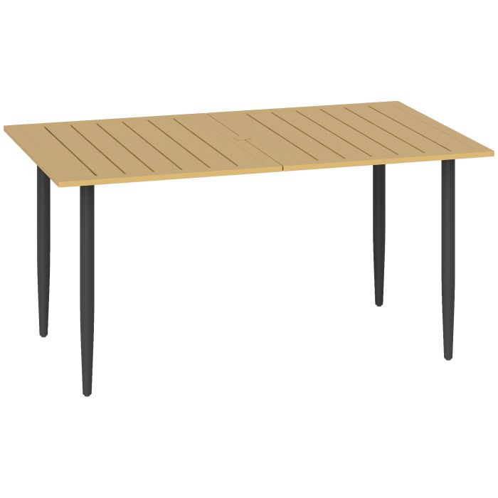 SUNVISTA Garden Dining Table for 6, Outdoor Coffee Table with Parasol Hole & Slatted Top, Brown