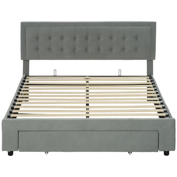 Scott King Size Ottoman Bed Frame with Front Drawer - Grey