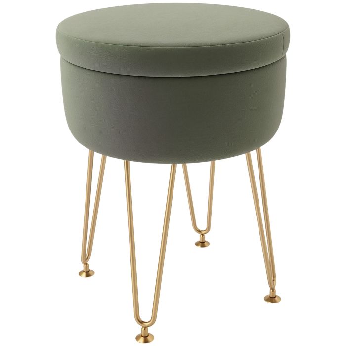 HERON 5L Velvet-Feel Storage Ottoman - Green
