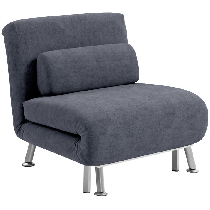 Single Sofa Bed - Velvet-Feel Sleeper Chair Dark Grey 75cm