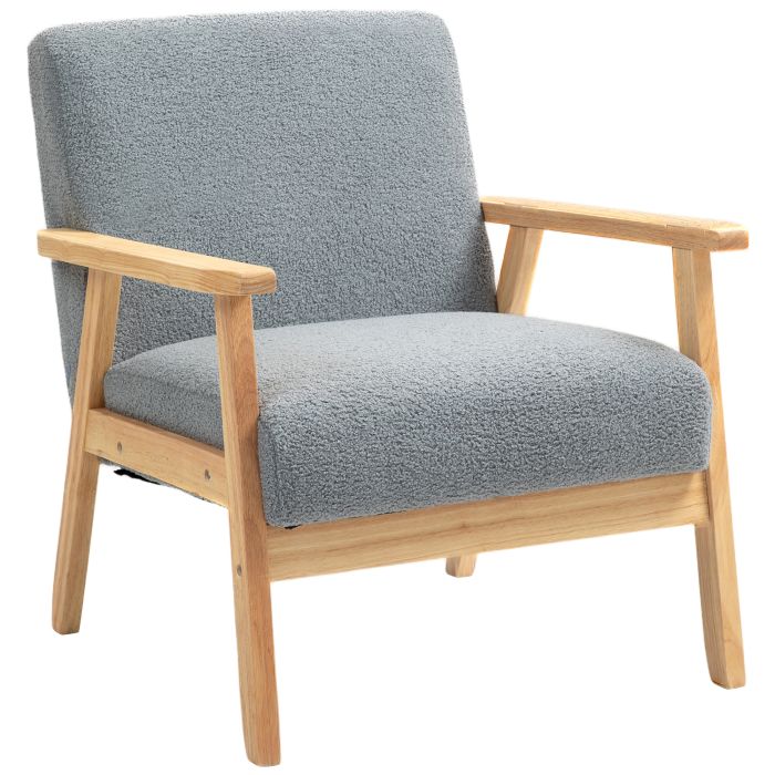 HERON Accent Chair Wood Frame with Thick Cashmere Cushions Wide Seat Armchair Home Furniture Bedroom Office Grey