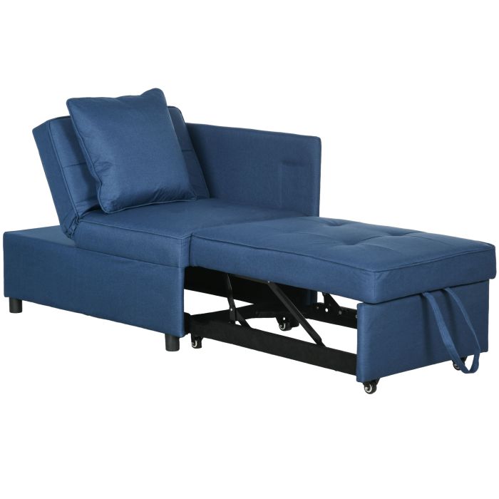 Convertible Chair Bed w/ Seat Thickness, 3-in-1 Multi-Functional Sleeper, Recliner Loveseat w/ 5-level Adjustable Backrest, Pillows, Blue