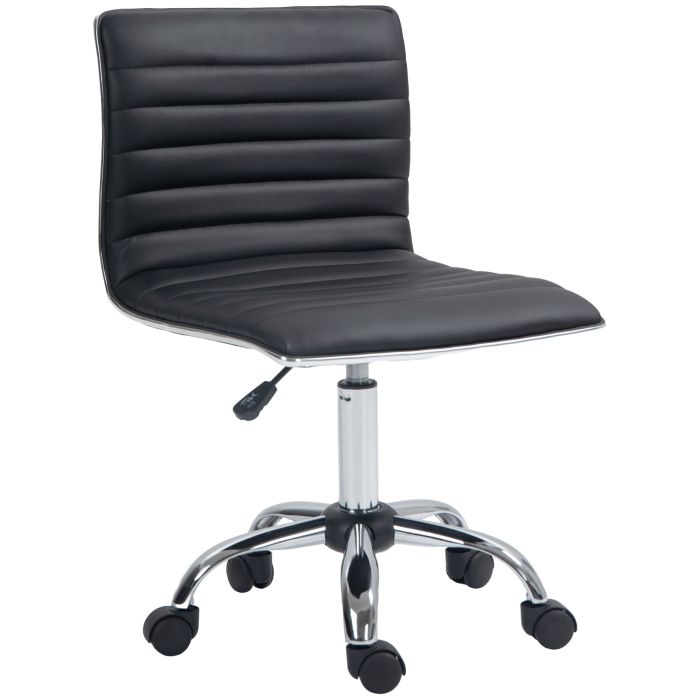 Vinsetto Adjustable Swivel Office Chair with Armless Mid-Back in PU Leather and Chrome Base - Black