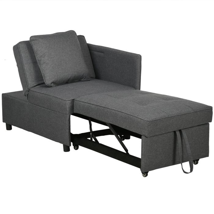 Convertible Chair Bed with Adjustable Backrest and Pillows - Grey