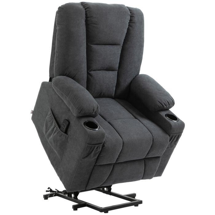 Oversized Riser and Recliner Chairs for the Elderly, Fabric Upholstered Lift for Living Room with Remote Control Side Pockets Cup Holder Grey