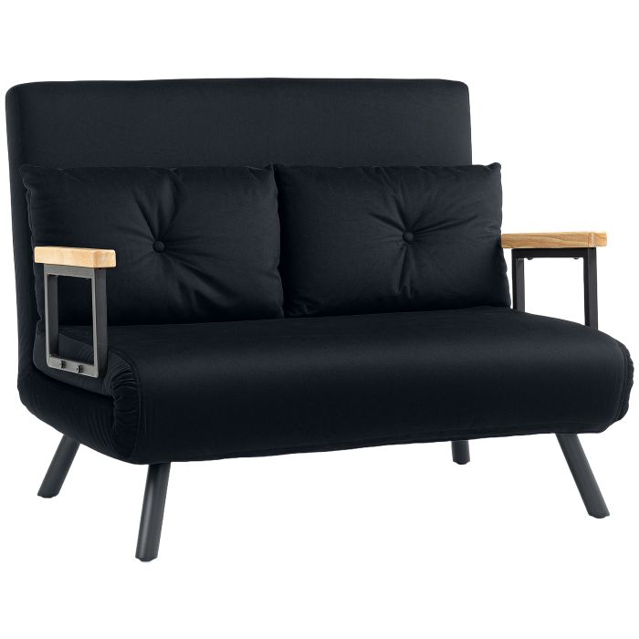 HERON 4-in-1 Velvet-Feel Double Sofa Bed, with Pillows - Black