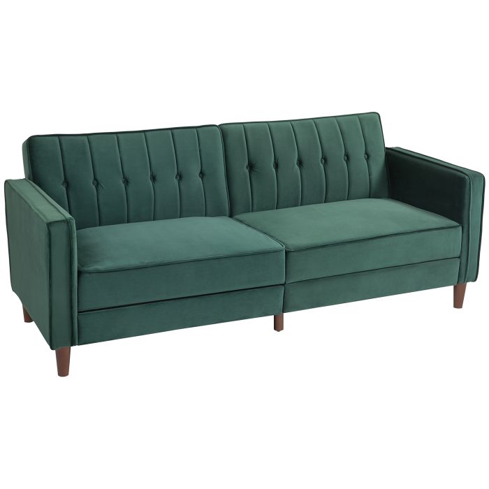 3 Seater Sofa Bed - Velvet-Feel Three-Seater Sofa Bed Green 189cm