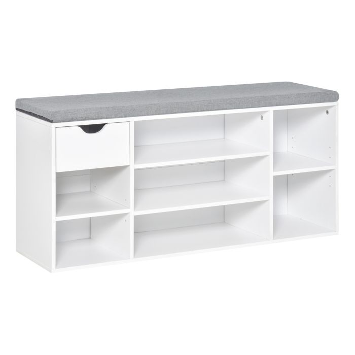ANWI Shoe Bench with Seat Cushion Shoe Storage Cabinet with 7 Compartments Drawer Adjustable Shelves for Entryway Hallway Living Room White and Grey