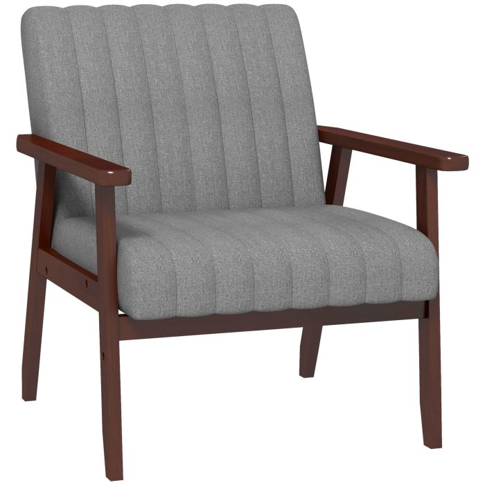 Modern Armchair, Fabric Accent Chair, Upholstered Living Room Chair with Wood Legs Tufting Pattern for Bedroom, Grey