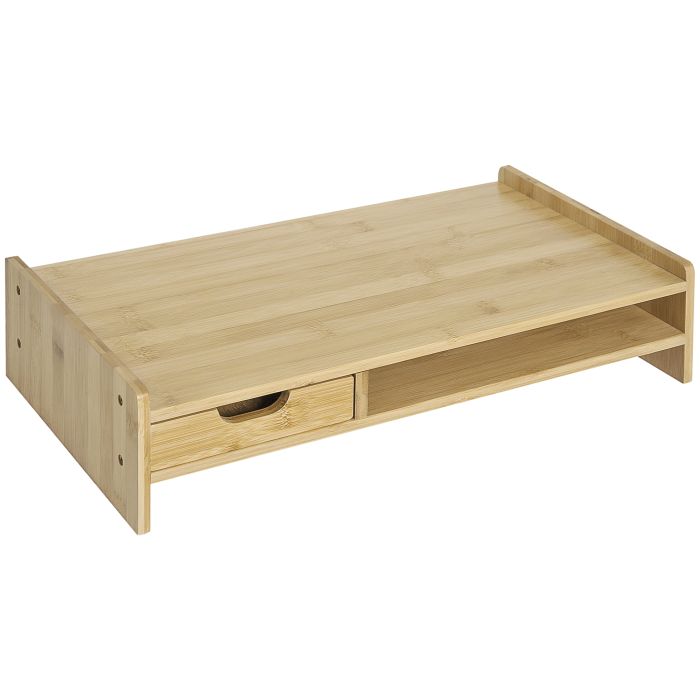Monitor Riser Laptop PC Plinth Stand TV Computer Desktop Organiser W/Drawer Bamboo