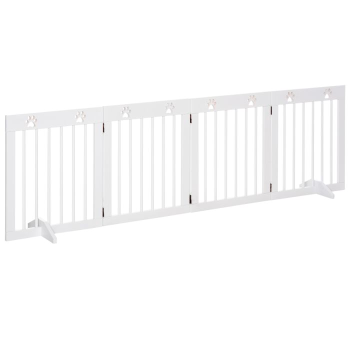 Pet Gate 4 Panel Folding Wooden Dog Barrier Freestanding Dog Gate For Stairs w/ Support Feet
