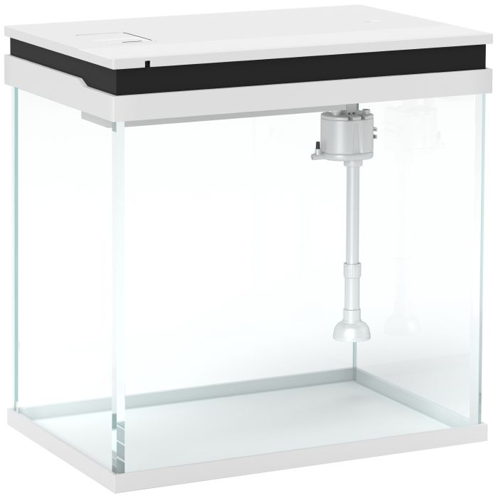 PAWSTER 26L Glass Fish Tank with Filter System, LED Lights, Water Pump, White