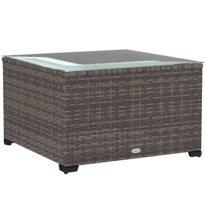 SUNVISTA 62 x 62cm Glass-Top Rattan Side Table - Black