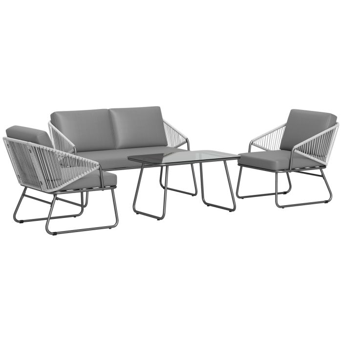 SUNVISTA 4 Piece Rattan Garden Furniture Set, Wicker Patio Outdoor Furniture Set with Loveseat, Armchairs, Grey