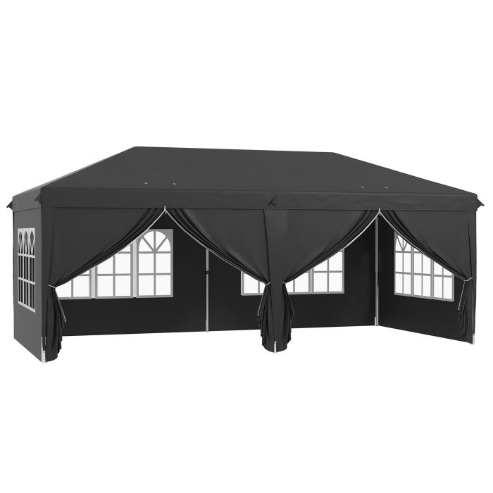 3 x 6 m Pop Up Gazebo with Sides and Windows, Height Adjustable Party Tent with Storage Bag for Garden, Camping, Event, Black